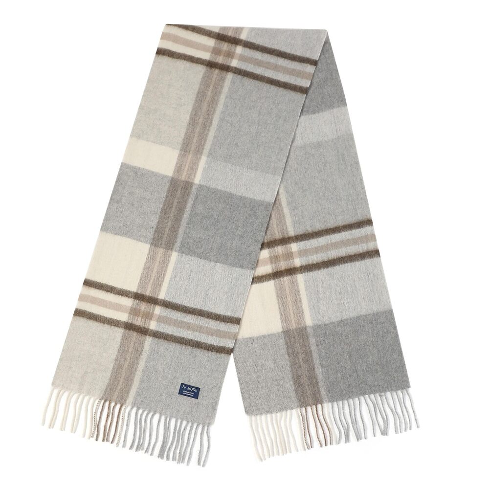 5155 100% Cashmere Scarf, Classic Plaid Design & Gift-Ready Packaging Beige